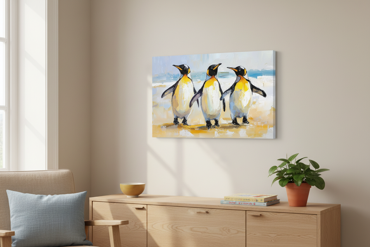 Dansende Pinguïns op het Strand