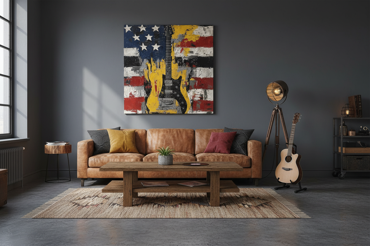Rockgitaar en Amerikaanse vlag